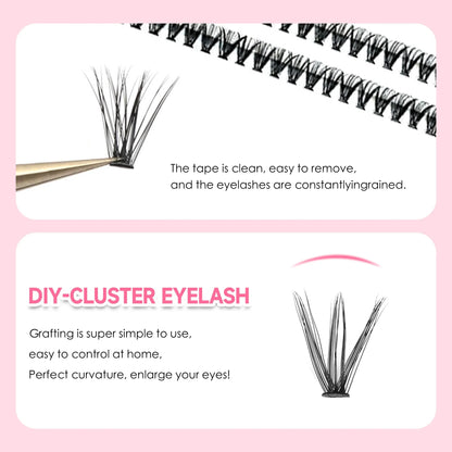 DIY Eyelash Extension Kit — 200 PCS Cluster Lashes with Lash Bond, Seal & Glue Accessories for Makeup Application