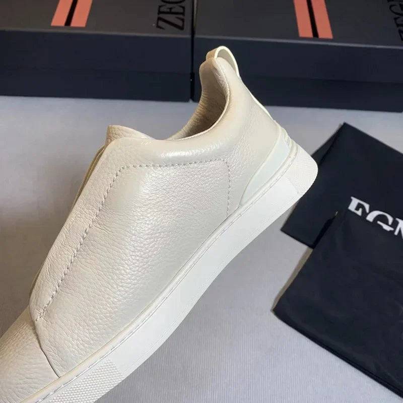 Men's Summer Casual Shoes — Top Layer Cow Leather, Breathable Luxury Deer Skin Slip-On Sneakers