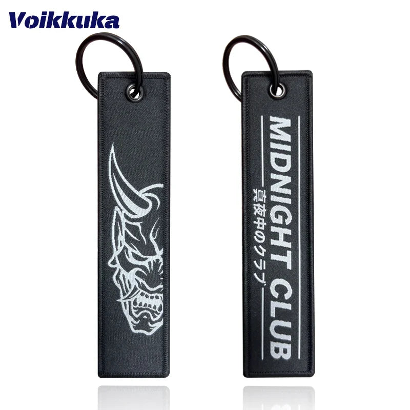 Midnight Club Oni Mask Keychain Set — 1/2/3pcs Embroidered Double-Sided Funny Tag for Motorcycle Accessories