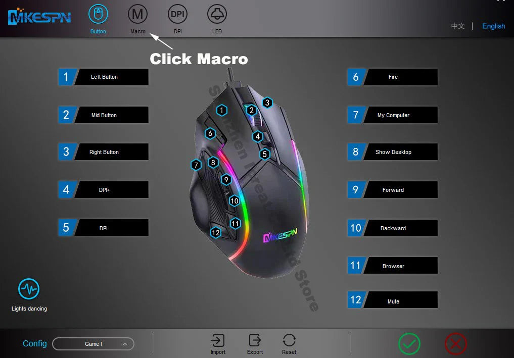 12800DPI RGB Gaming Mouse – Free Weight Macro with 12 Programmable Keys, 6-Level RGB Light for PC, Mac, PUBG, Laptop
