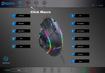 12800DPI RGB Gaming Mouse – Free Weight Macro with 12 Programmable Keys, 6-Level RGB Light for PC, Mac, PUBG, Laptop
