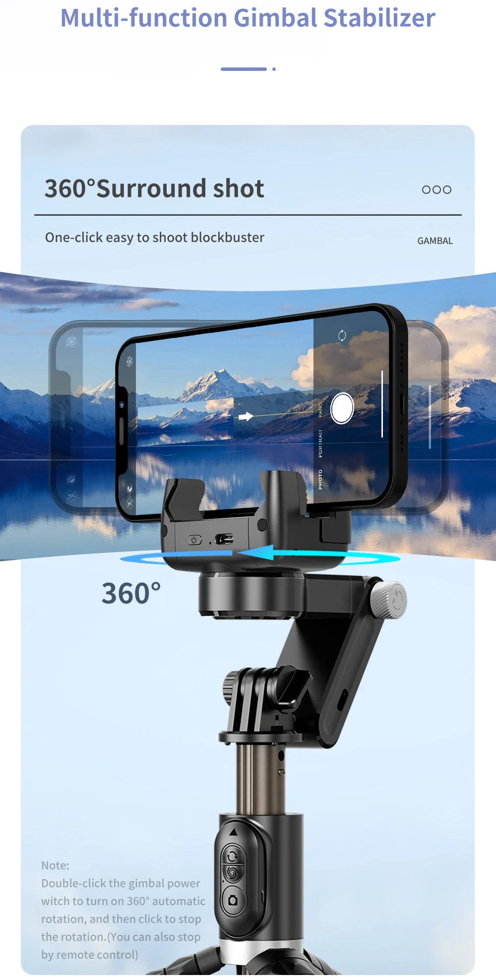 360° Rotation Gimbal Stabilizer & Selfie Stick – Tripod for iPhone & Smartphone Live Photography