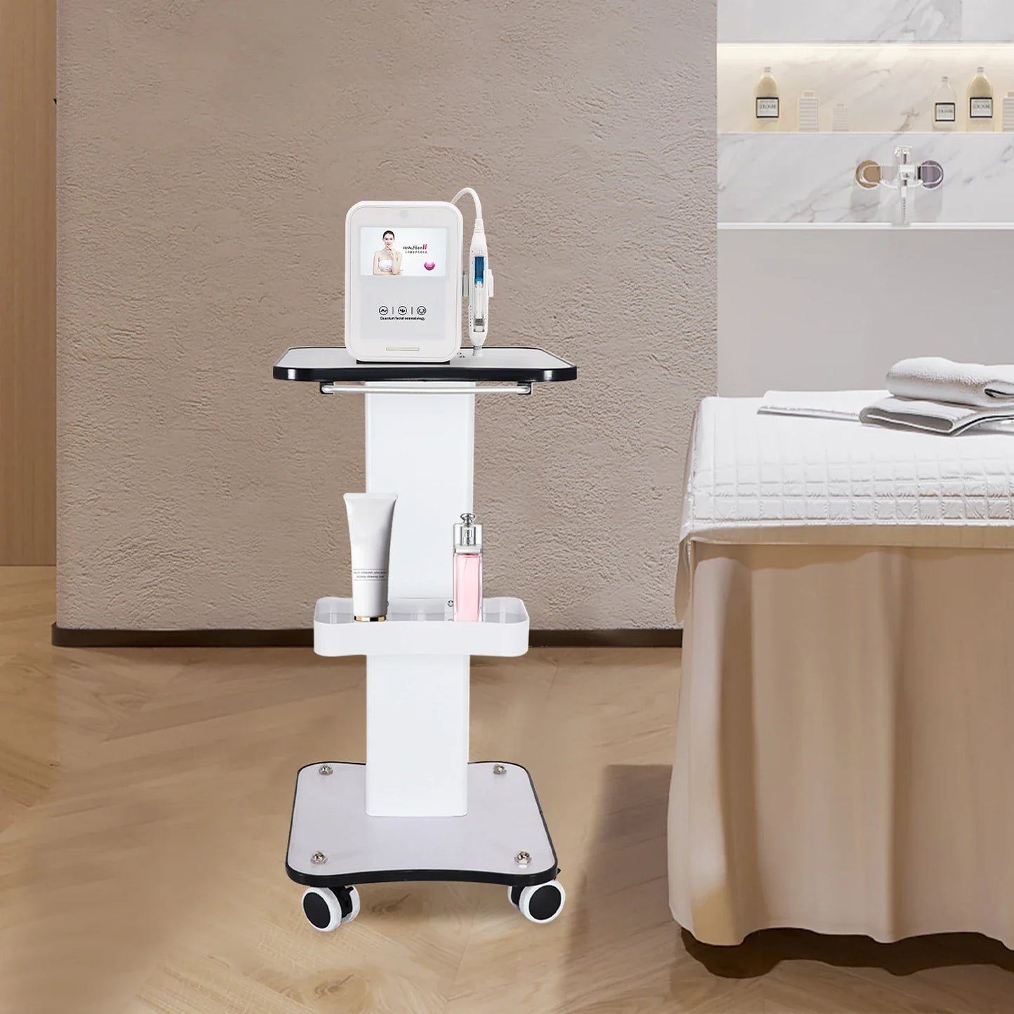 3-Tier Rolling Beauty Salon Trolley – SPA Equipment Stand with Push Handle & Storage Organizer