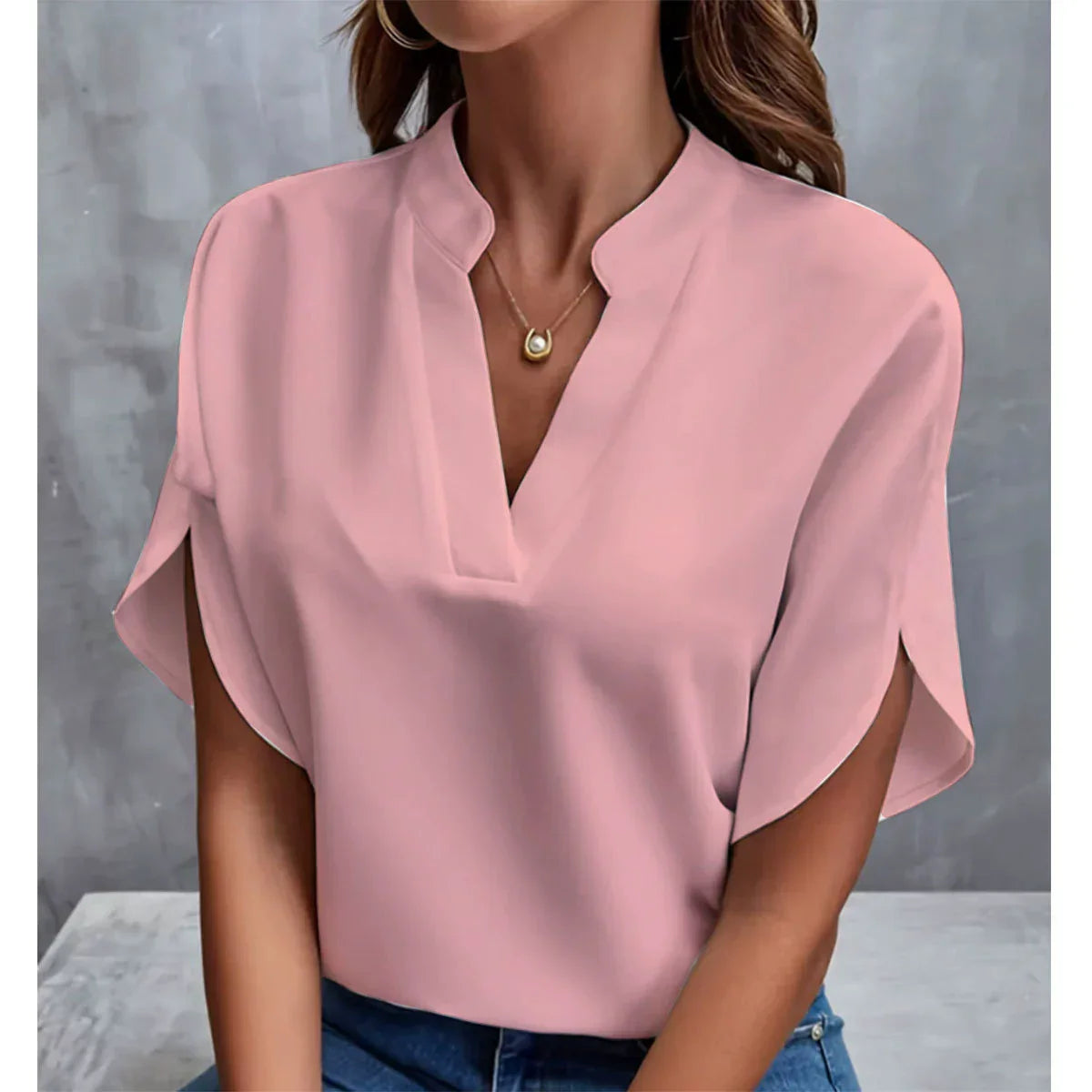 VEITCHE Women’s Summer V-Neck Blouse – Casual Loose Half Sleeve Pullover Shirt for Elegant Office Wear