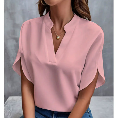 VEITCHE Women’s Summer V-Neck Blouse – Casual Loose Half Sleeve Pullover Shirt for Elegant Office Wear