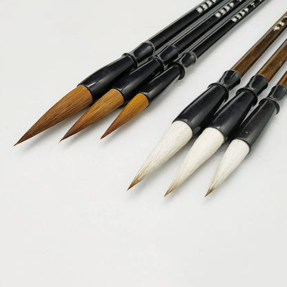 3/6Pcs Woolen Calligraphy Brush Set – Brown Weasel Hair Chinese & Japanese Art Pens for Office & School