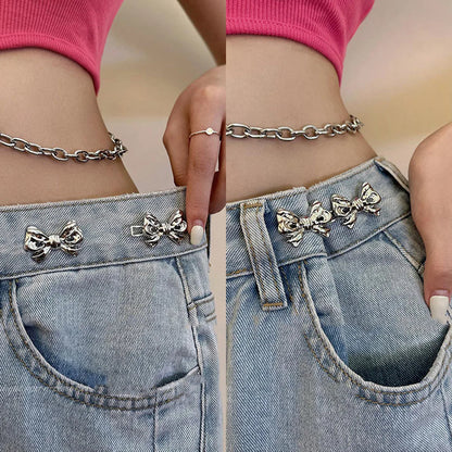 Adjustable Bowknot Button Adjuster: No-Sew Waist Tightener for Pants and Skirts - Convenient Jeans Waist Buckle
