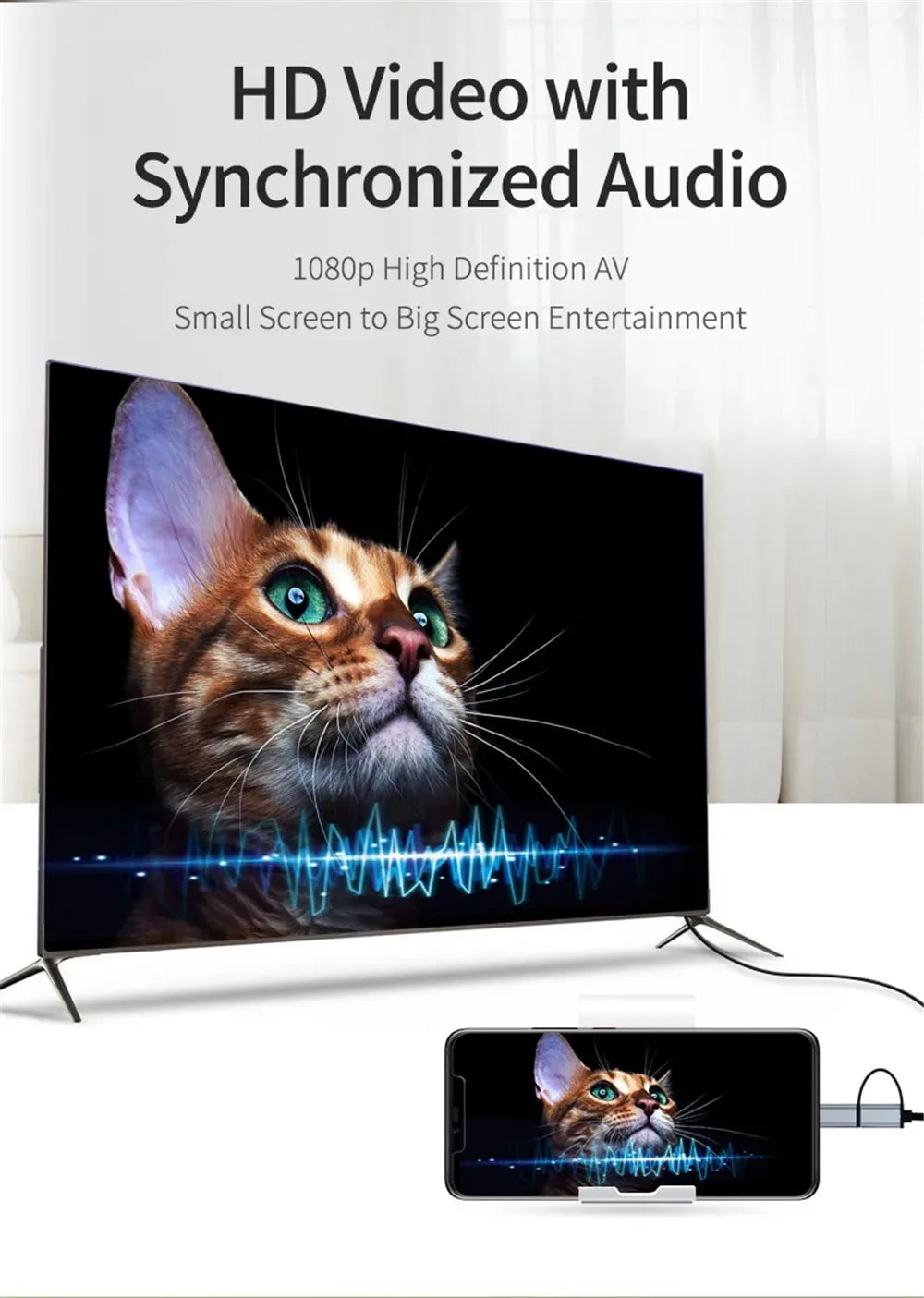 LD39 Wire HD Streaming TV Stick – Micro USB & Type C to HDMI Cable for Screen Mirroring from Android Phone/Tablet to TV