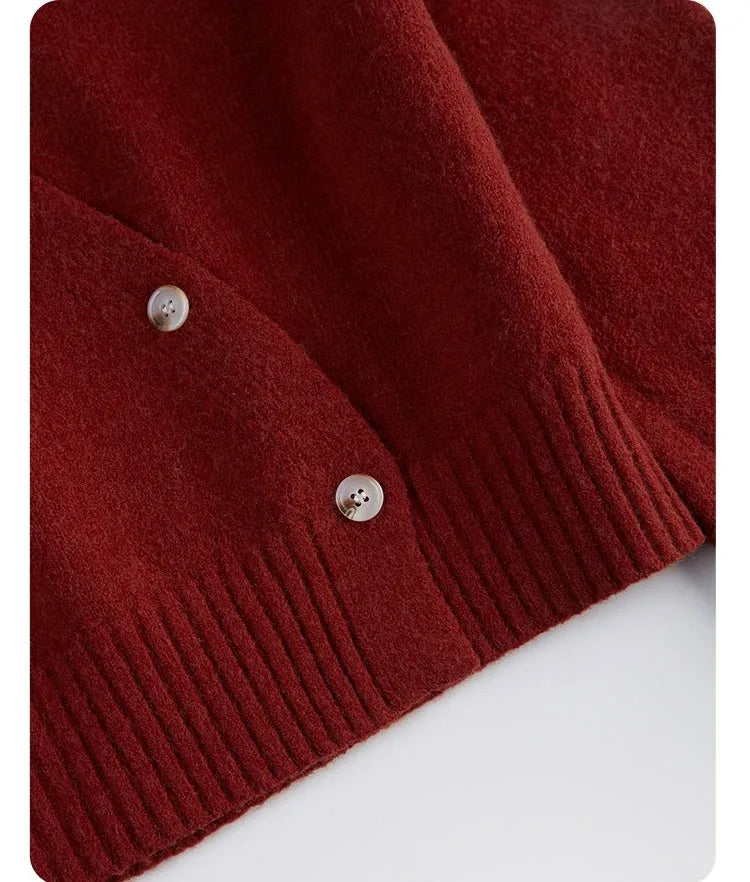 Korean Women's Autumn Winter Knitted Cardigan – Diagonal V-Neck Long Sleeve Single-Breasted Sweater