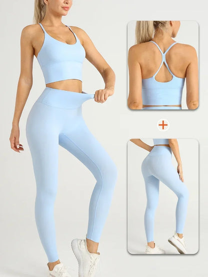 2-Piece Women’s Yoga Tracksuit – Athletic Pilates Fitness Set with Sports Bra & Leggings for Gym Workout