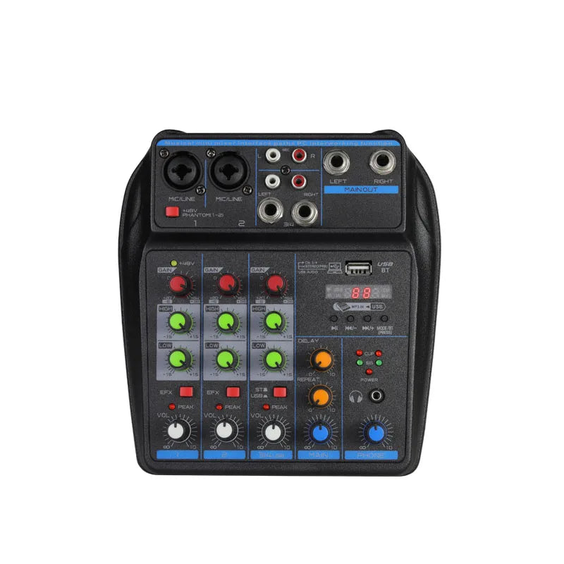 4 Channel DJ Mixer Console – Bluetooth, 48V Phantom Power, USB Audio Interface for Monitor & Karaoke System