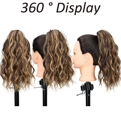 Synthetic Short Curly Water Wave Claw Clip-In Ponytail – Black & Blonde Hair Extension for Women Fashion Accessories