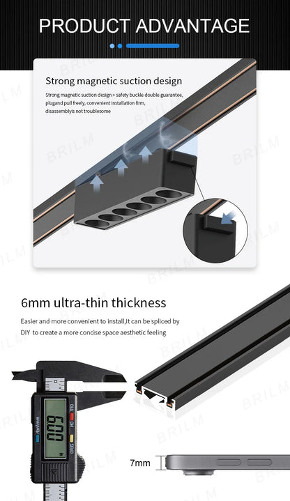 Ultra-Thin 6mm Magnetic Track Light – Dimmable LED Spot Lamp with Smart Tuya Zigbee Gateway