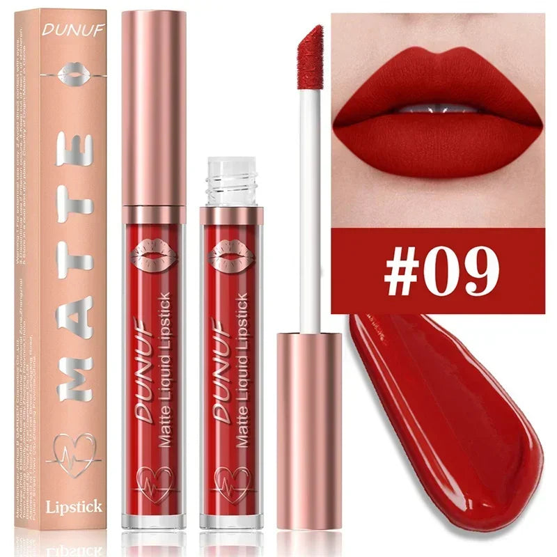 Matte Velvet Dark Red Brown Lip Gloss – Long-Lasting Waterproof Liquid Lipstick with Natural Moisturizer & Transparent Lip Oil