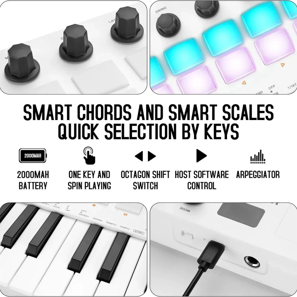 M-VAVE SMK-25 II MIDI Controller Keyboard – 25-Key USB Mini, 16 RGB Drum Pads, 8 Knobs, Music Production Software Included