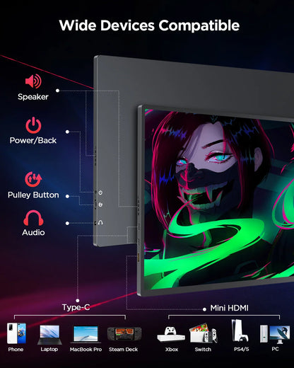 UPERFECT 16-Inch 2K Portable Monitor — 2560x1600, 16:10, 120Hz Gaming Display with 100% sRGB & 500Cd/m² for Xbox, PS5, Switch, Laptop & Mac