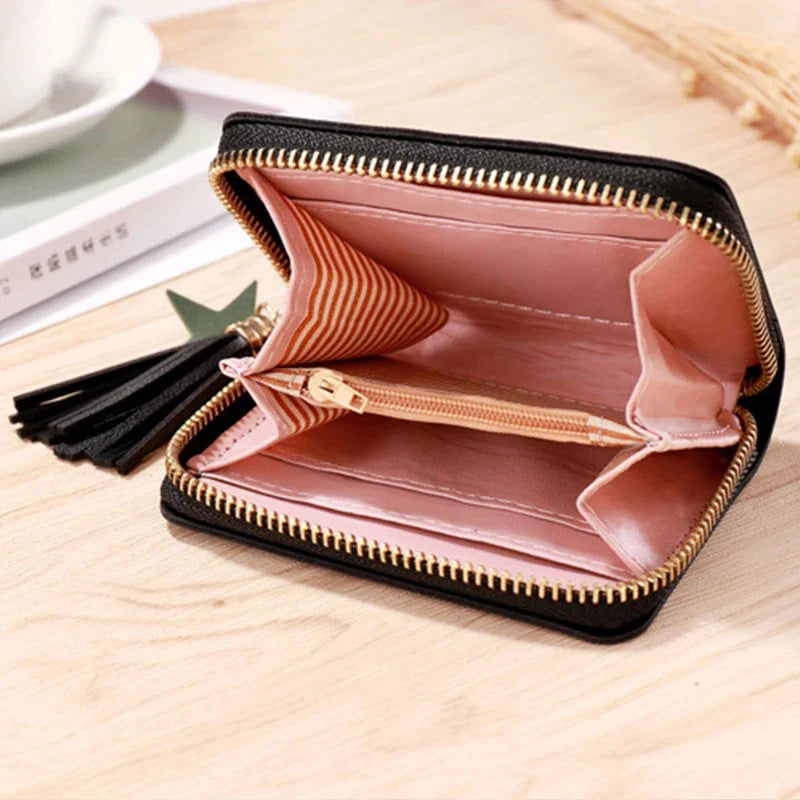 Pu Leather Mini Wallet for Women - Multifunctional Money Clip with Love Embroidery and Certificate Storage