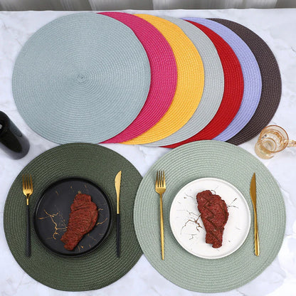 38cm Round Braided Tableware Mat – Washable, Anti-Slip, Heat-Resistant Dining Placemat and Drink Coaster for Home Decor
