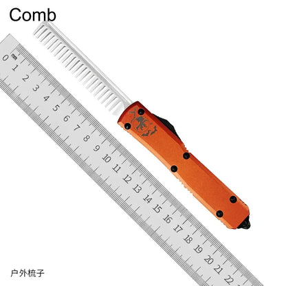 FOOH Knife Studio Halloween UltraTech Micro EDC Tool – Tactical D2 Steel with CNC Aluminum Orange Handle Comb