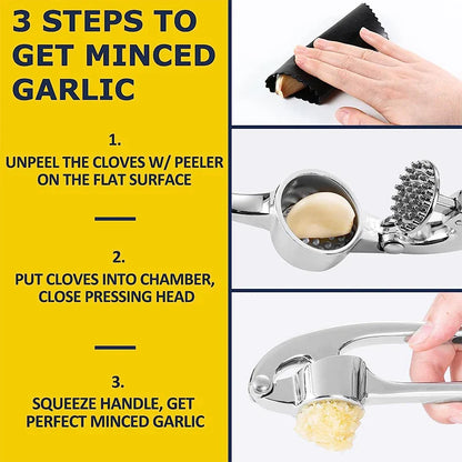 LMETJMA Stainless Steel Garlic Press — Easy Squeeze Garlic Mincer & Crusher Kitchen Tool JT202