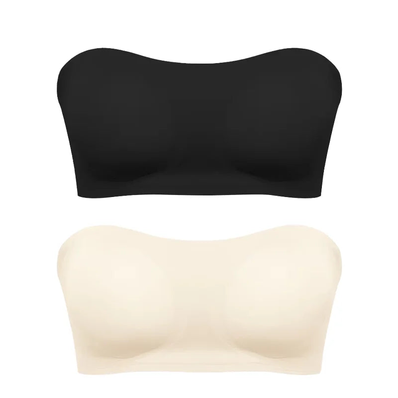 Women’s Strapless Push Up Bra – Seamless Ice Silk Removable Padded Invisible Anti-Slip Beauty Back Off Shoulder Bralette