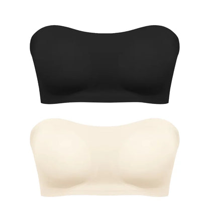 Women’s Strapless Push Up Bra – Seamless Ice Silk Removable Padded Invisible Anti-Slip Beauty Back Off Shoulder Bralette
