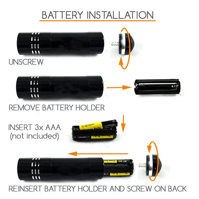 9/21LED UV Light 395nm Waterproof Flashlight – Portable Ultraviolet Torch for Nails, Black Light & Detection