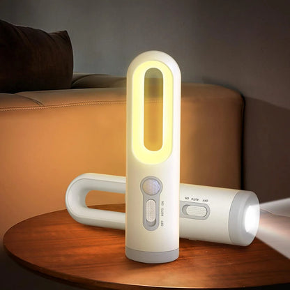 2-in-1 LED Motion Sensor Night Light & Portable Flashlight with Dusk to Dawn Sensor for Bedroom, Bathroom, Camping & Reading