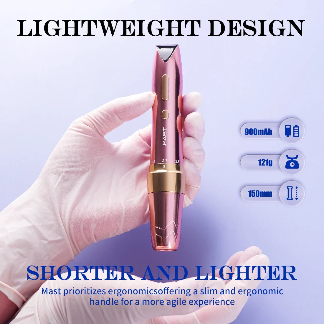Mast P60 Wireless Tattoo Pen – Permanent Makeup Kit with 2 Batteries & 5 Adjustable Strokes for Eyebrows, Eyeliner & Lips