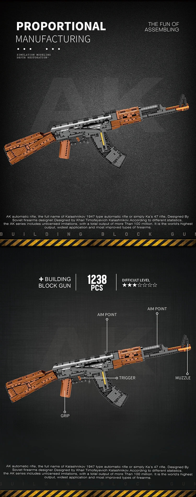AK47 Assault Rifle Building Blocks – Military DIY Shootable Toy Gun for Kids