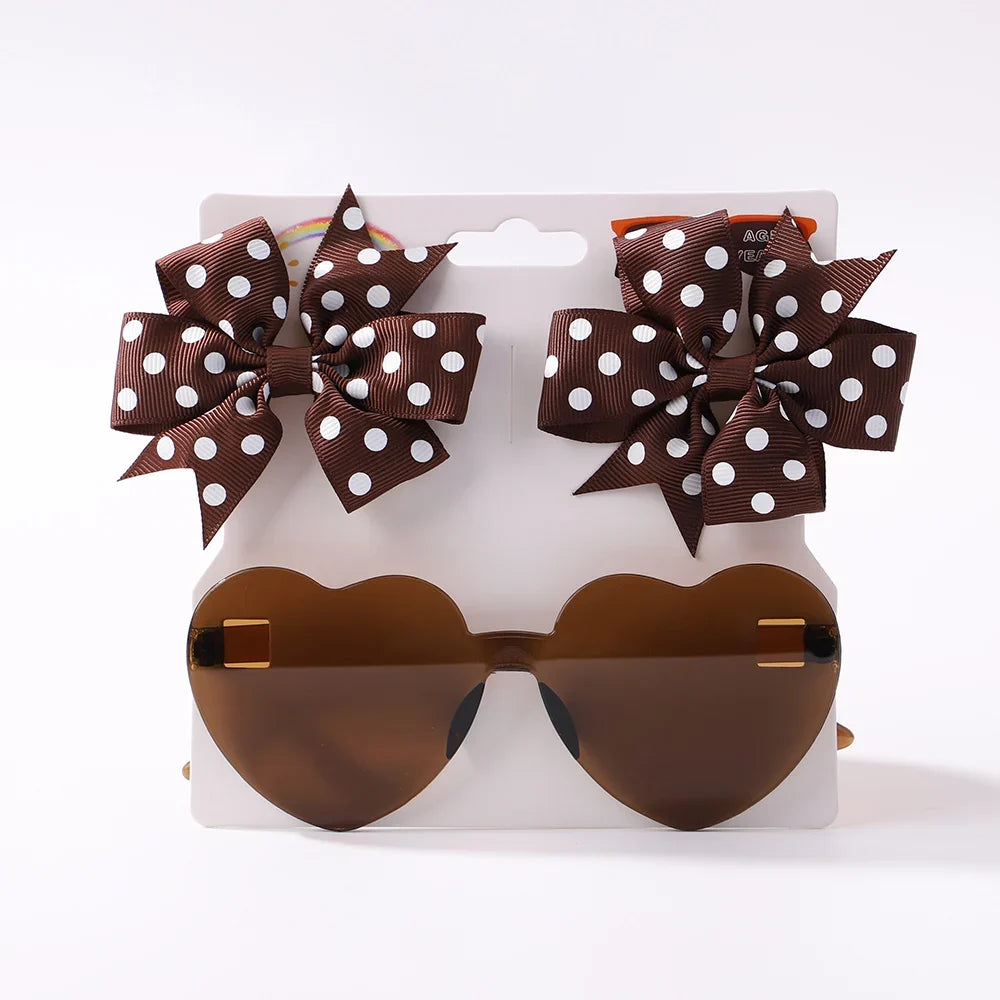 Girls' Hair Bow Clips - 3-Piece Solid Dot Boutique Bowknot Hair Accessories