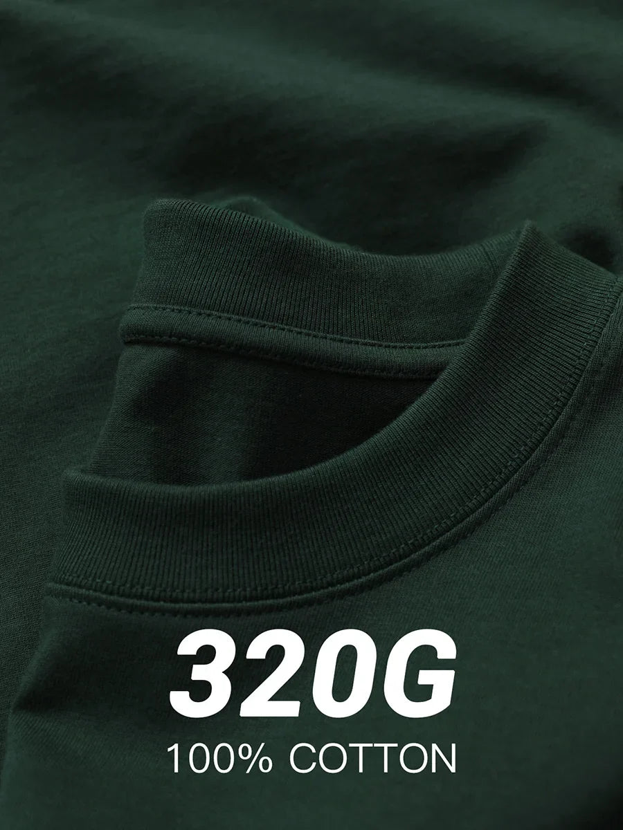 Heavy Cotton Oversized Men’s T-Shirt – 320g Solid Color Drop Shoulder Short Sleeve