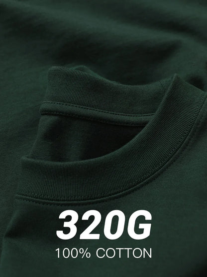 Heavy Cotton Oversized Men’s T-Shirt – 320g Solid Color Drop Shoulder Short Sleeve