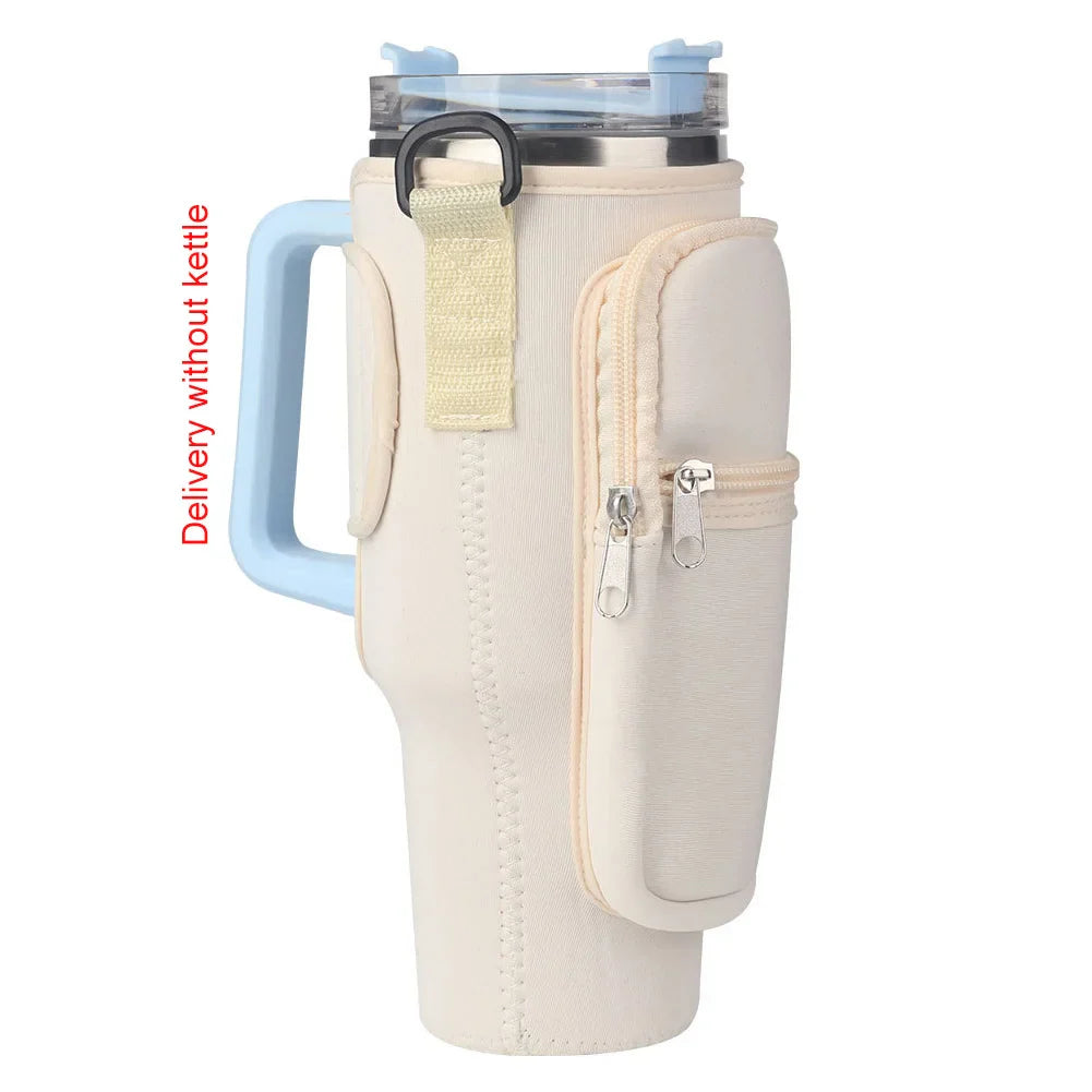 Portable Water Bottle Carrier Bag – Neoprene Holder with Phone Pocket for Stanley 40oz Tumbler with Handle