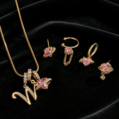 Gold Zircon Flower Letter Necklace - A-Z Alphabet Pendant Jewelry Gift for Women