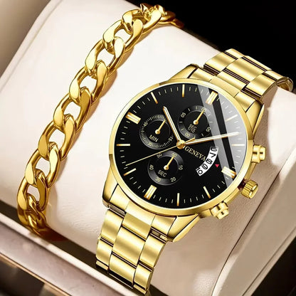 Fashion Men's Stainless Steel Watch – Luxury Quartz Wristwatch with Calendar for Business & Everyday Wear