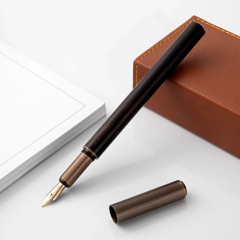 Luxury Retro Wood and Bronze Fountain Pen - 0.5mm Calligraphy Ink Pen for Business, Art, and School, Ideal Student Stationery Gift
