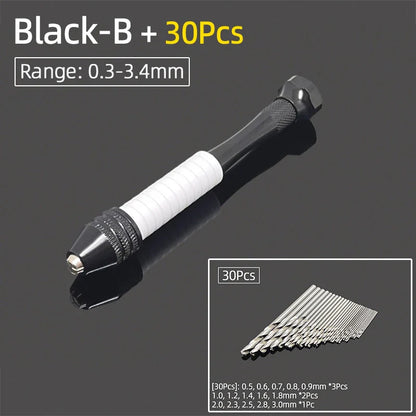 Mini Aluminum Hand Drill 0.3–3.4mm – Keyless Chuck Micro Rotary Tool with HSS Twist Drill Bit Set for Wood & DIY Crafts