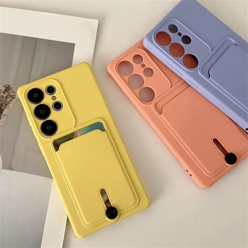 Liquid Silicone Samsung Galaxy Wallet Case with Card Holder – Shockproof Cover for S26/S25/S24 Ultra, Plus, FE & A56/A55/A54 Series