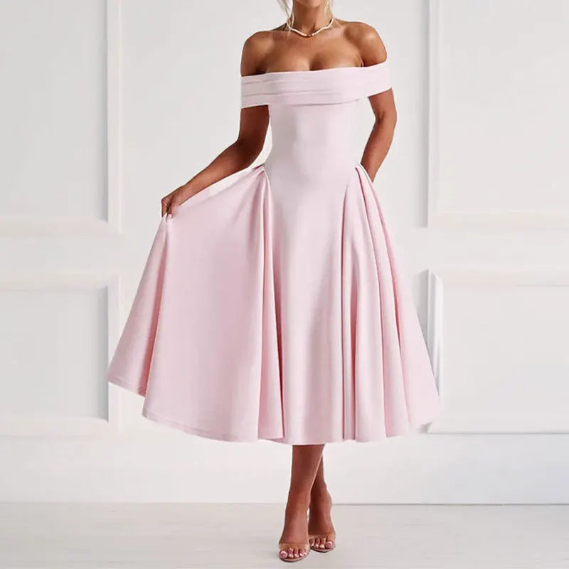 Women’s Elegant Strapless Backless Dress – Solid Color Off-Shoulder A-Line Long Formal Dress, Summer 2025