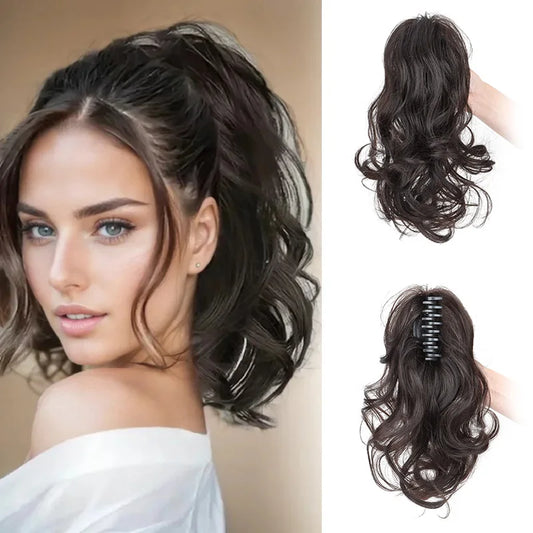 Synthetic 12-Inch Curly Claw Clip Ponytail – Short Ponytail Extensions for Women, Black Brown Blonde Hairpiece