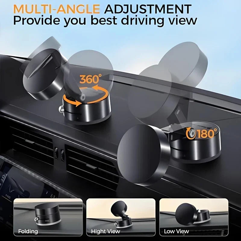 Ultra Magnetic Foldable Car Phone Mount – 360° Rotation Dashboard Holder with Vacuum Suction Cup & GPS Stand