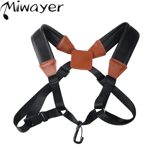 Miwayer Saxophone Strap — Universal Double Shoulder Leather Strap for Alto, Tenor & Soprano Saxophones (Adult & Child)