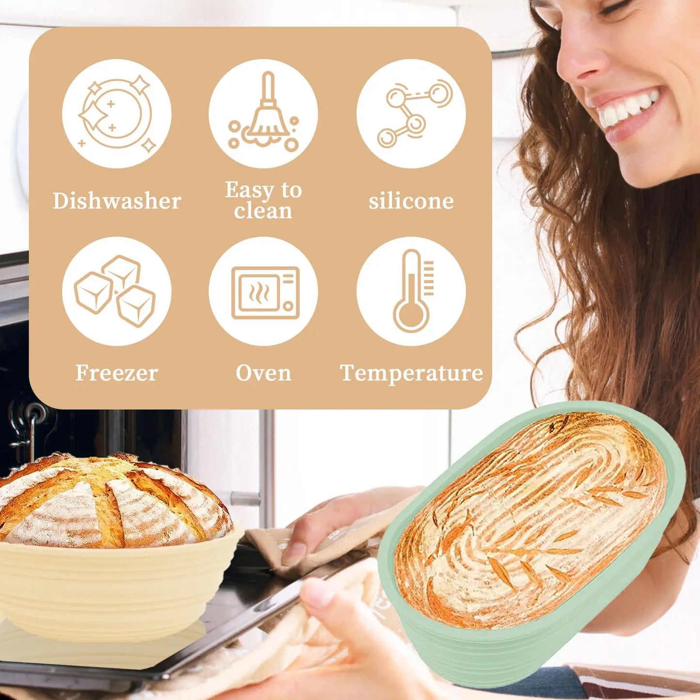Foldable Silicone Sourdough Proofing Basket – Non-Stick Collapsible Baking Bowl with Starter Kit, Washable Bread Dough Bowl