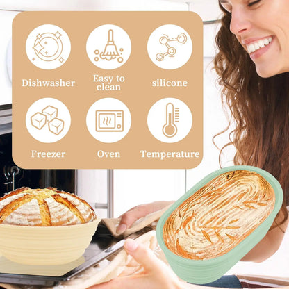 Foldable Silicone Sourdough Proofing Basket – Non-Stick Collapsible Baking Bowl with Starter Kit, Washable Bread Dough Bowl