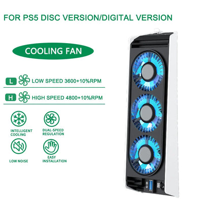 PS5 Disc & Digital Console Cooling Fan – USB 3.0 Hub with 2-Speed Adjustable Cooling System Gaming Accessory