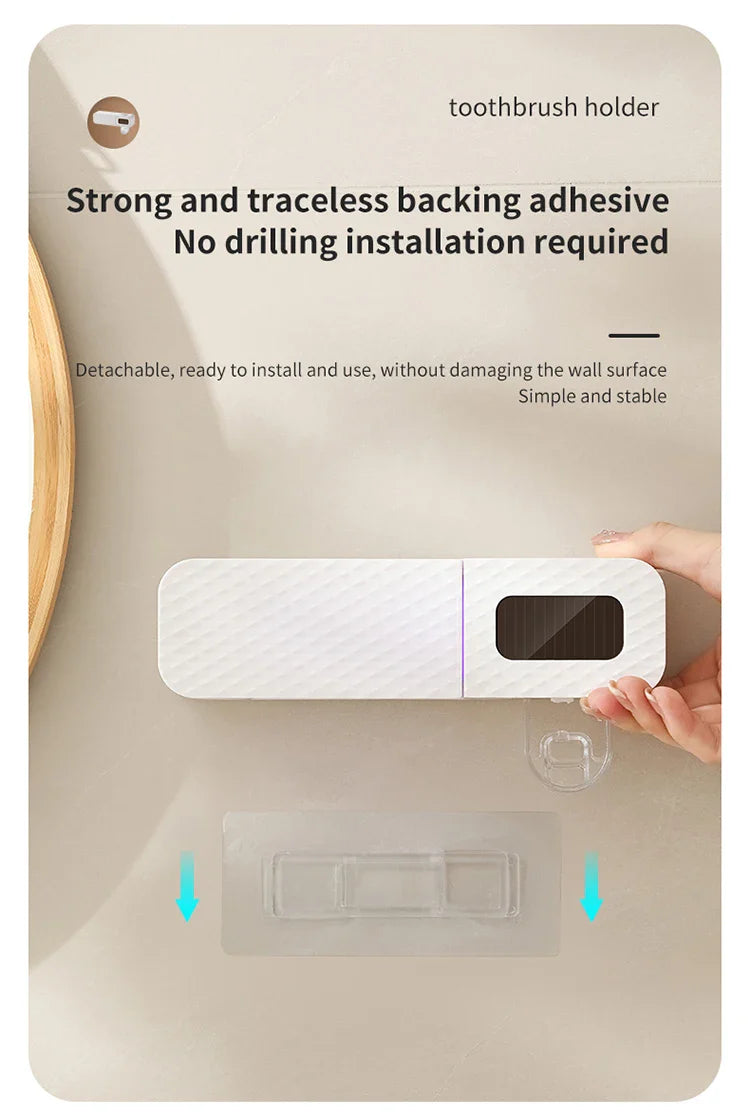 Smart Wall-Mounted Toothbrush Rack – 3-Slot Toothbrush Dryer with Toothpaste Dispenser for Home Use