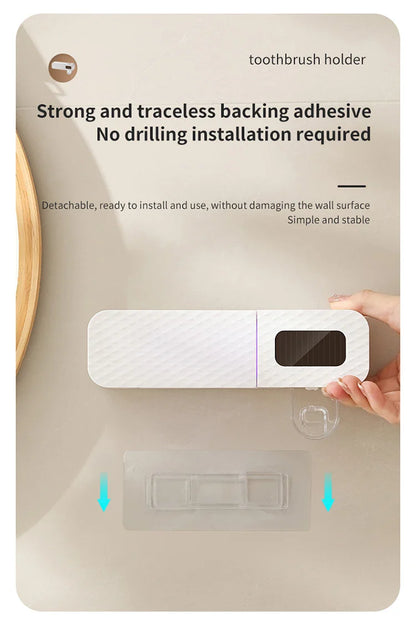 Smart Wall-Mounted Toothbrush Rack – 3-Slot Toothbrush Dryer with Toothpaste Dispenser for Home Use