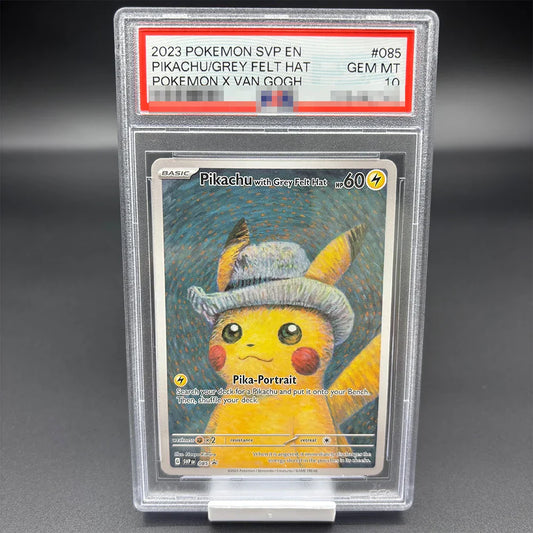 DIY 2023 PTCG Van Gogh Pikachu & Grey Felt Hat Collection Card – 10-Point Rating Anime Game Card Gift Toy