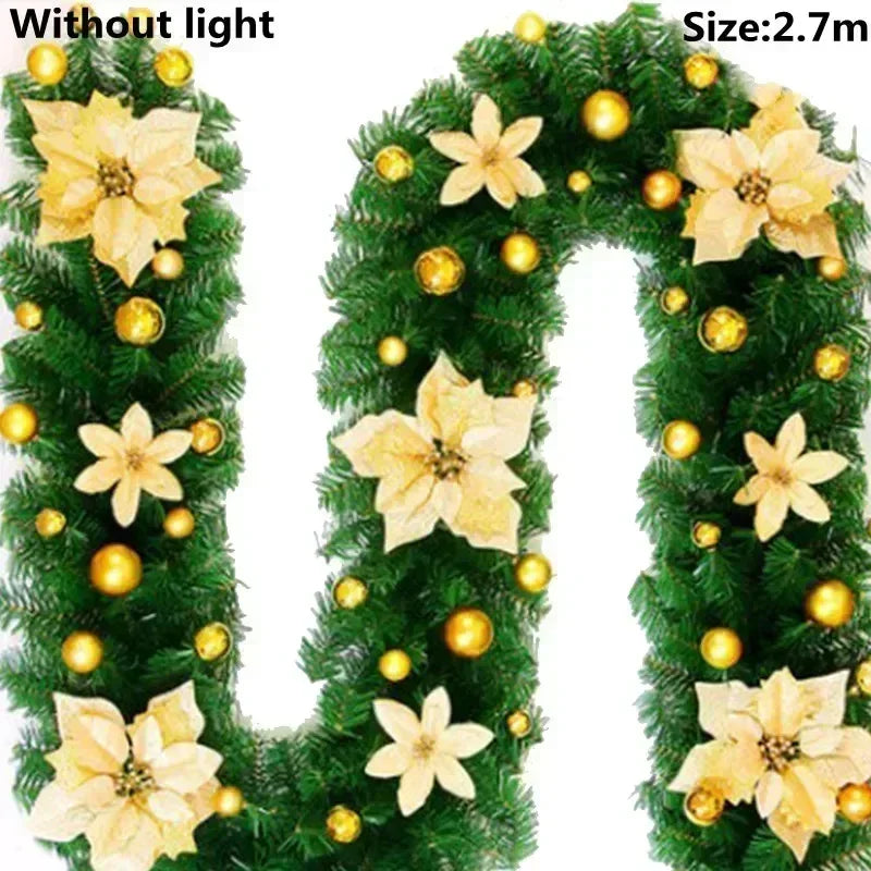 2.7M LED Rattan Christmas Garland – DIY Wreath for Stairs, Fireplace, Tree & Home Decoration